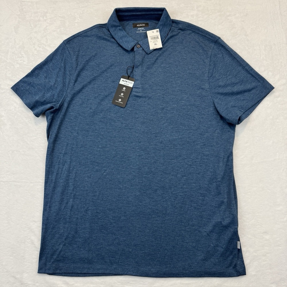 New Alfani Alfatech Polo Shirt Blue XL Mens Golf Performance Stretch Recycle